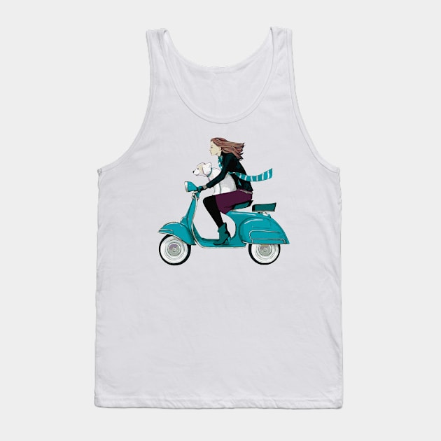 Fun Girl and Dog on Blue Scooter Tank Top by SandraKC